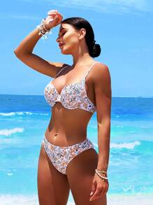 Summer Floral Print Underwire Bikini Set - Multicolor - View 4
