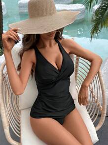 Swim DD+ Twist Front Tankini Summer Beach - Black - View 5