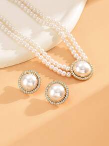 1 件圆形珍珠项链和 1 对几何圆形珍珠耳环首饰套装