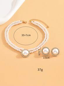 1 件圆形珍珠项链和 1 对几何圆形珍珠耳环首饰套装