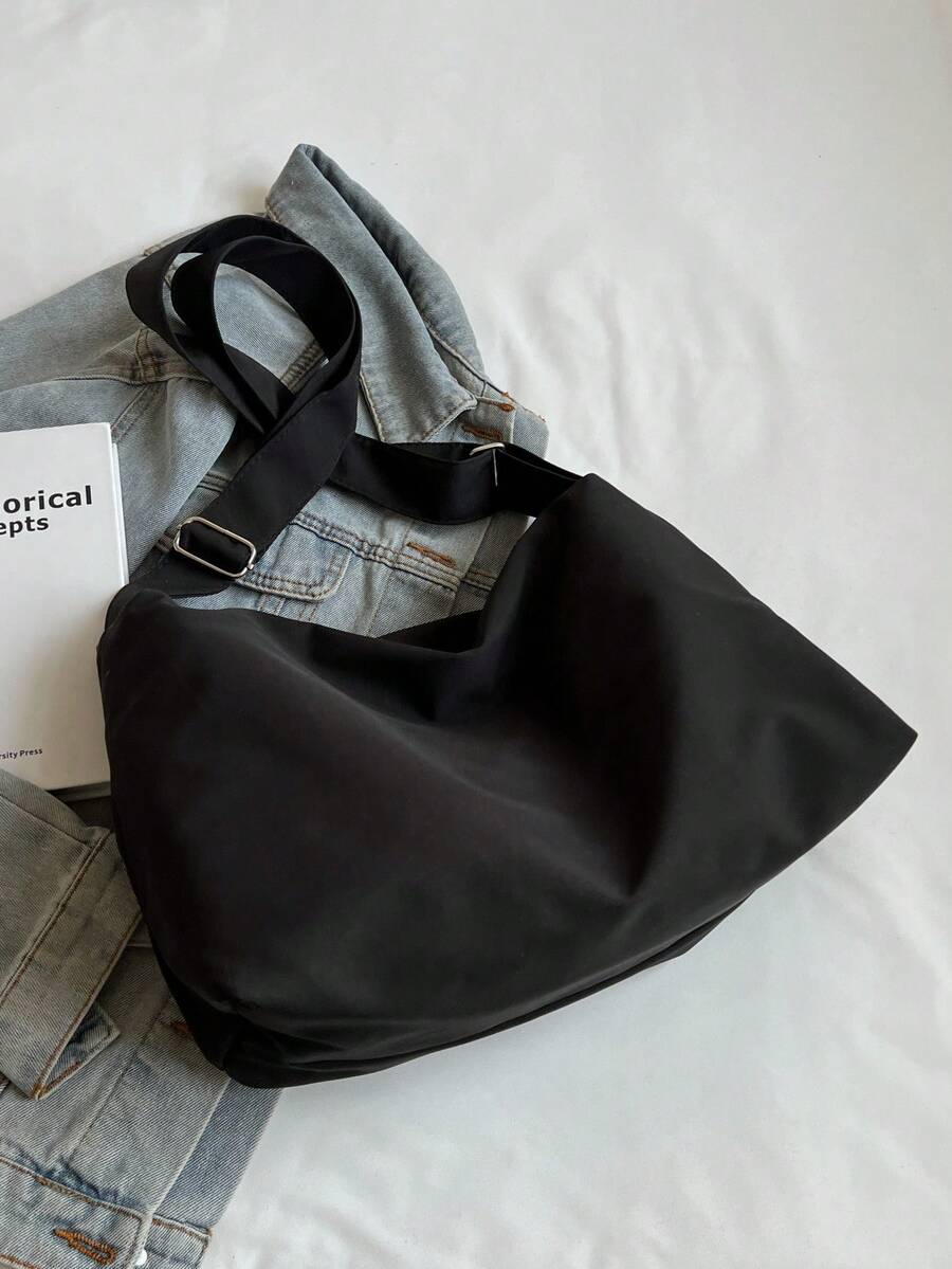 Black Hobo Bag Minimalist Large Capacity For Daily - Black - View 1