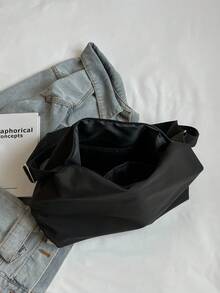 Black Hobo Bag Minimalist Large Capacity For Daily - Black - View 4