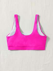 SHEIN Swim Plain Scoop Neck Bikini Top - Hot Pink - View 2