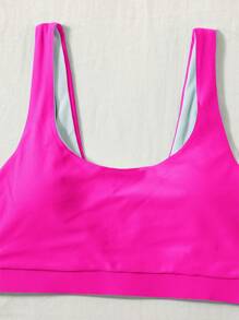 SHEIN Swim Plain Scoop Neck Bikini Top - Hot Pink - View 3
