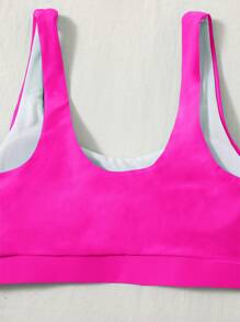 SHEIN Swim Plain Scoop Neck Bikini Top - Hot Pink - View 4
