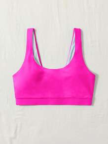 SHEIN Swim Plain Scoop Neck Bikini Top - Hot Pink - View 5