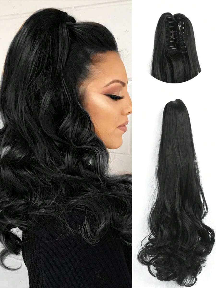 Phần mở rộng tóc tổng hợp đuôi ngựa sóng cơ thể dài - màu đen - Xem 1