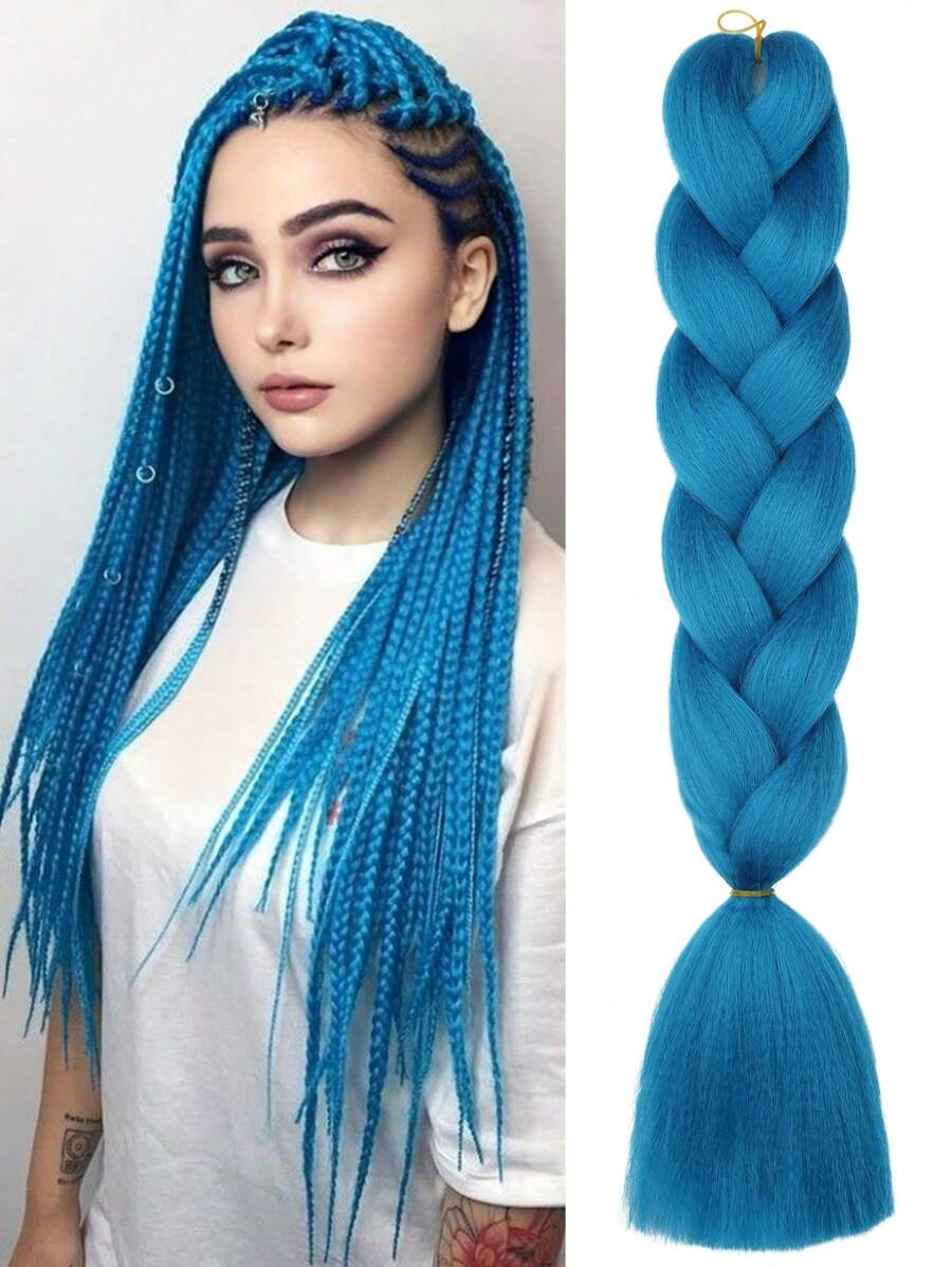 1包24英寸大号编织假发，适合女性角色扮演，时尚深粉色合成发，钩针编织接发，实用灵活，耐热编织接发，适用于万圣节、圣诞节、新年、狂欢节、音乐节等场合。 - 藍色 - 查看 1