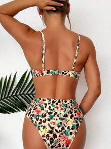 Summer Leopard & Floral Print Push Up Bikini Set - Multicolor - View 2
