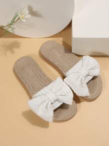 Vacation White Sandals For Women, Bow Decor Slide Sandals - White - View 6