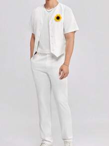 Manfinity NiteLyfe Men 3D Sunflower Applique Button Front Vest Blazer & Solid Trousers Without Tee - White - View 1