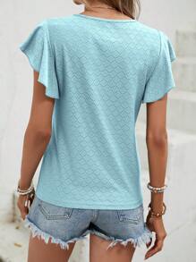 SHEIN LUNE Solid Butterfly Sleeve Tee - Baby Blue - View 3
