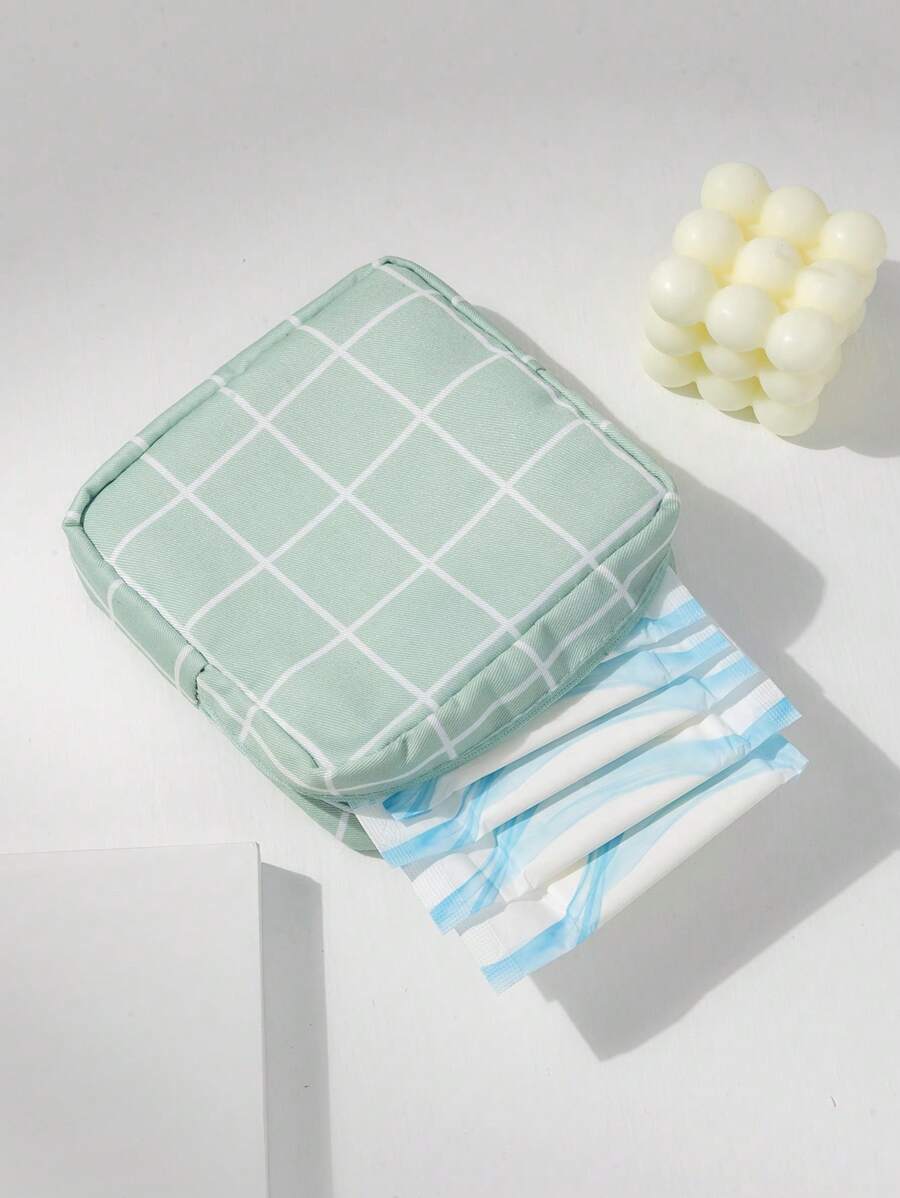 1 cái Túi lưu trữ băng vệ sinh không thấm nước họa tiết kẻ sọc di động - màu xanh lá - Xem 1