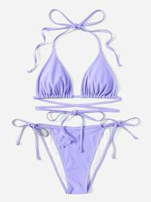Swim Mod Bikini mit einfarbig Triangel seitlichem Band,
