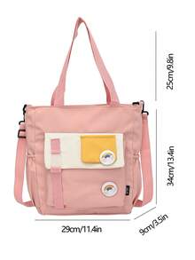 Medium Square Bag Pocket Front Double Handle With Badge - Pink - View 3