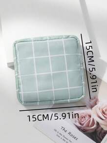 1 cái Túi lưu trữ băng vệ sinh không thấm nước họa tiết kẻ sọc di động - màu xanh lá - Xem 2