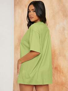 SHEIN SXY 素色落肩T恤 - 青檸色 - 查看 2