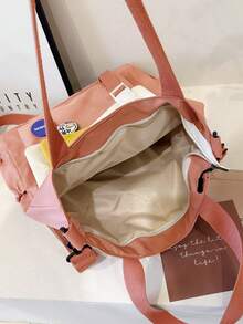 Medium Square Bag Pocket Front Double Handle With Badge - Pink - View 4