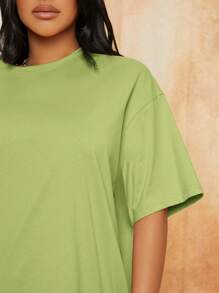 SHEIN SXY 素色落肩T恤 - 青檸色 - 查看 5