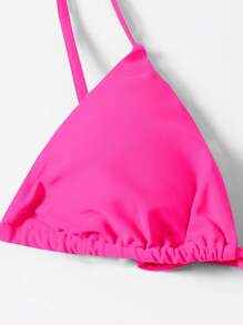 SHEIN Swim Summer Beach Triangle Tie Side Bikini Set - Hot Pink - View 3