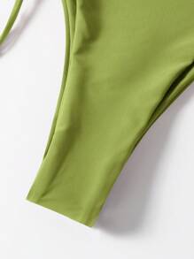 Swim Mod Summer Beach Triangle Tie Side Bikini Set - Olive Green - View 5