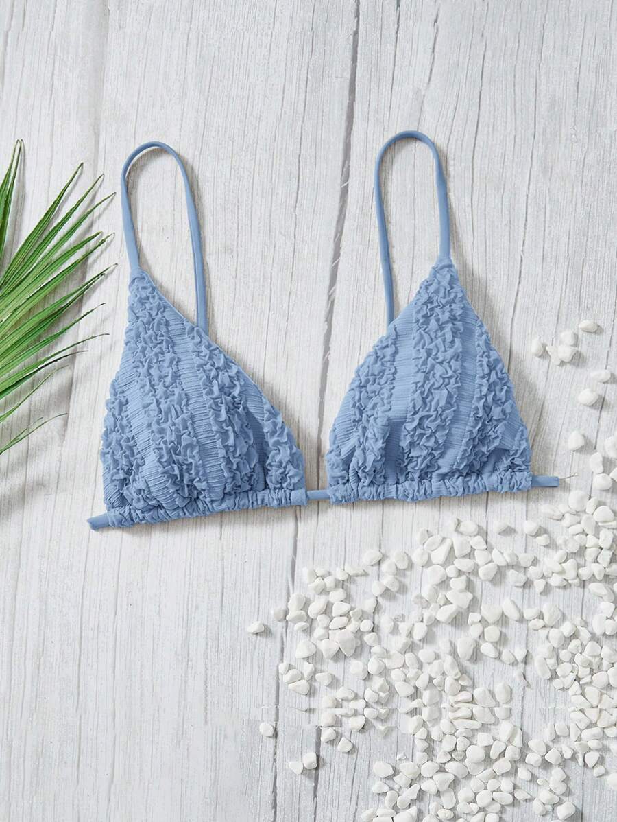 SHEIN Swim Summer Beach Solid Triangle Bikini Top - Baby Blue - View 1