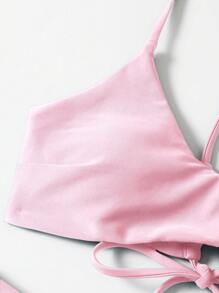 SHEIN Swim Bộ Bikini Nữ Ren lên màu trơn - Màu Hồng baby - Xem 5