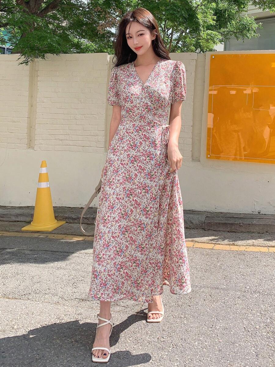 DAZY Đầm Thắt nút Trọn gói Họa tiết hoa Boho - Nhiều màu - Xem 1