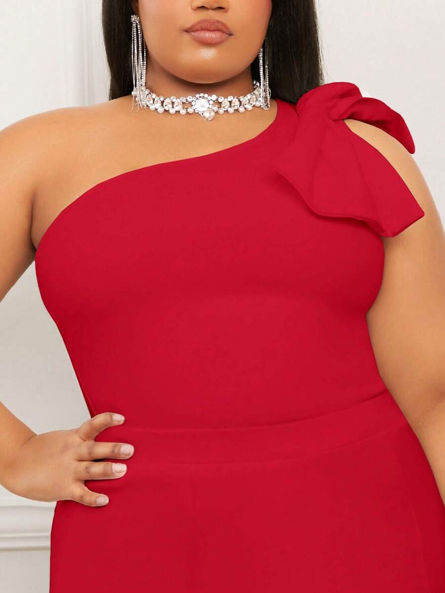 SHEIN SXY 大碼單肩蝴蝶結細節上衣 - 紅色 - 查看 1