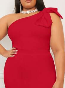 SHEIN SXY 大碼單肩蝴蝶結細節上衣 - 紅色 - 查看 4