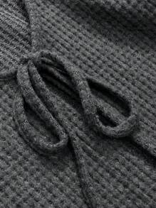 DAZY 系带前华夫格针织上衣（不含吊带背心）长袖女式上衣 - 灰色 - 查看 8