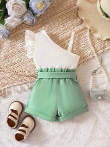 嬰兒不對稱領荷葉邊腰帶連身短褲 - 彩色 - 查看 2