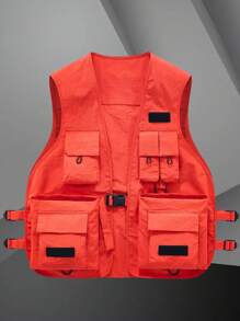 Manfinity EMRG Hombres Cazadora chaleco con bolsillo con solapa con diseño de hebilla - Rojo - Ver 1