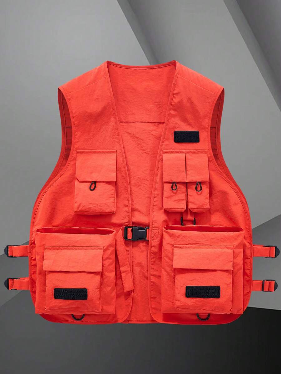 Manfinity EMRG Hombres Cazadora chaleco con bolsillo con solapa con diseño de hebilla - Rojo - Ver 1