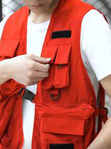Manfinity EMRG Hombres Cazadora chaleco con bolsillo con solapa con diseño de hebilla - Rojo - Ver 4