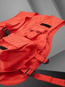 Manfinity EMRG Hombres Cazadora chaleco con bolsillo con solapa con diseño de hebilla - Rojo - Ver 7