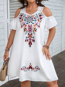 Breezaya 大碼印花挖肩連衣裙 - 白色 - 查看 1