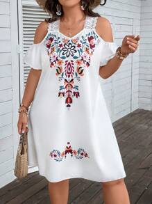 Breezaya 大碼印花挖肩連衣裙 - 白色 - 查看 4