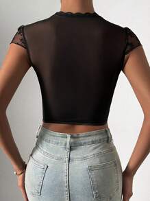 Chiquease Cut Out Front Bustier Crop Lace Top - Black - View 2