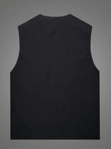 Manfinity EMRG 鬆身男士字母圖形翻蓋口袋背心外套 - 黑色 - 查看 8