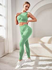 Easithlete 无缝高弹力运动套装 女士健身套装 女士健身套装 - 綠色 - 查看 6