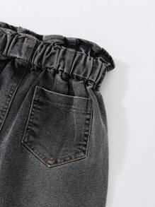 SHEIN 年轻女孩复古时尚休闲喇叭高腰宽松锥形牛仔裤，带口袋，百搭时尚单品，适合全年穿着