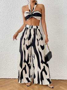 Firerie Graphic Print Halter Top & Wide Leg Trousers - Black - View 7