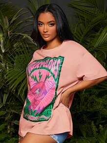 SHEIN SXY Áo thun nữ Con số Lá thư Giải trí - Màu Hồng baby - Xem 4