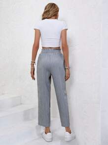 SHEIN Frenchy Solid Knot Front Trousers - Blue - View 2