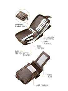 Brown Small Wallet Metal Decor Stitch Detail For Daily - Chocolate Brown - View 2