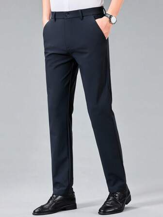 Men Zipper Fly Slant Pocket Suit Pants Dress Pants