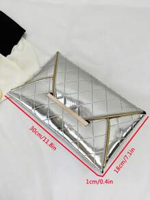 菱形圖案信封包銀前衛金屬裝飾手拿包 - 銀色 - 查看 6