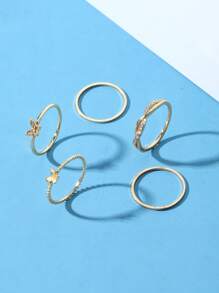 5 pezzi/set Anello con strass con decorato farfalla - Oro giallo - Visualizzare 4