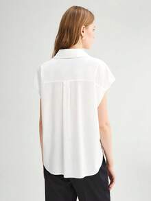 BizChic Bông Chất rắn Nút phía trước Áo sơ mi Trang phục làm việc - trắng - Xem 3